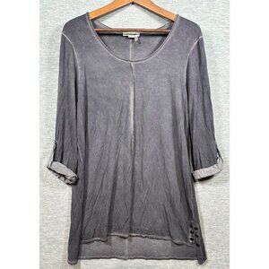 Simply Noelle Womens Tunic Top L/XL‎ Gray Roll Tab Sleeves Casual